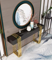 Table de console en bois d'angle en acier inoxydable avec miroir Hall d'hôtel design d'art en métal de luxe populaire