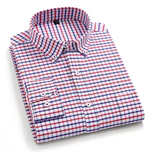 Chemise Oxford à manches longues pour hommes, chemises à carreaux en coton pur, classique, col boutonné, nouveau,