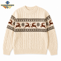 Pull en tricot torsadé unisexe personnalisé ODM/OEM, motif Fair Isle, rennes et flocons de neige, pour l'hiver