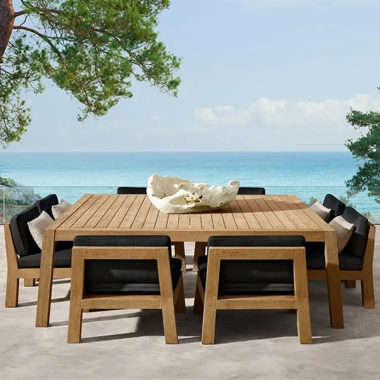 Zeitgenössischer Teakholz 8-Sitzer Gartensstisch Esstisch Couchtisch Outdoor moderner Teakholz Lounge-Sessel Sofa-Set Terrasse