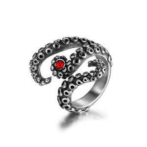 Anillo de Pulpo Vintage Delicado y Personalizado YK, Anillo de Acero Inoxidable con Rubí para Hombre y Mujer, Joyería de Moda al por Mayor - Product Image 1