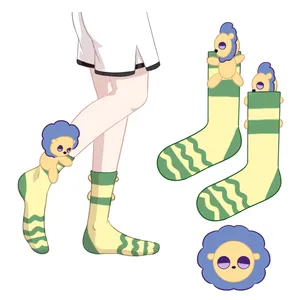 Calcetines de felpa con logo personalizado para mujer y niña, calcetín largo con dibujos de animales, accesorio para la cabeza de oso