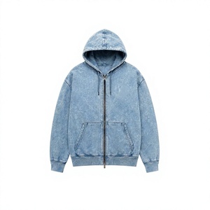 Sudadera con capucha y cremallera para hombre Long Mission, azul tie-dye, corte regular, informal, de algodón, felpa francesa, para otoño - Product Image 4