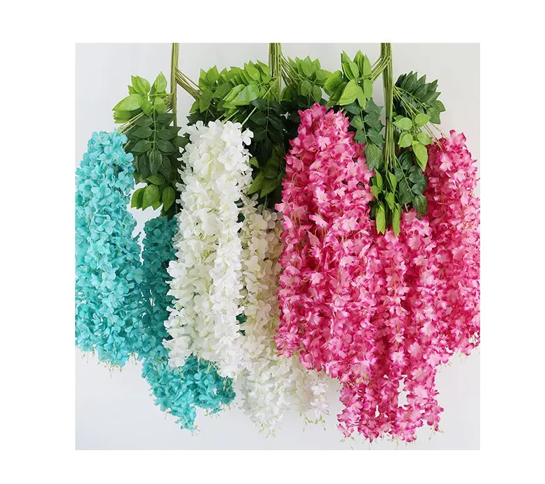 زهور اصطناعية معلقة من الحرير الصناعي, زهور وستريا معلقة باللون الأرجواني والأزرق للزفاف