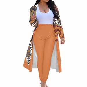 2022 Hochwertige Herbst-Damen-Jumpsuits Afrikanisches Banner Abstrakter Hintergrund Anzug-Set für Frauen Bleistifthose und Langer Mantel Damen - Product Image 3