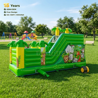 Structure gonflable commerciale certifiée CE en PVC de 0,55 mm, thème animaux de la jungle, avec toboggan, pour location professionnelle