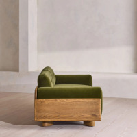 Canapé moderne en velours vert olive 2 places avec base en bois, meuble de salon, ensemble de causeuses design pour villa et maison
