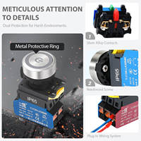 Botón Pulsador Plano de Acero Inoxidable LA38MK-EP/S de 22 mm con Anillo LED, Símbolo de Encendido, 1NO1NC, CE, CCC, 10A, Cableado Rápido