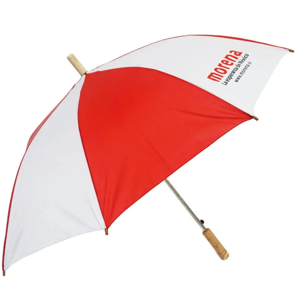 Ombrello dritto con manico in legno 8K piccolo ombrello fresco a manico lungo per affari regalo per scrivere ombrello pubblicitario rosso
