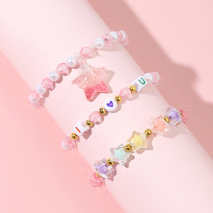 Yiwu produttore gioielli per bambini fatti a mano in cristallo colorato stella imitazione braccialetto di perline di perle per bambine - Product Image 2