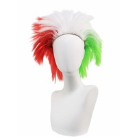 Perruque tricolore à pointes TQWS PB-543, fabriquée à la machine, densité 150 %, fibre synthétique basse température, pour événements sportifs et supporters