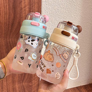 Bouteille d'eau Capybara Cartoon pour enfants, Tritan 500 ml avec paille, portable, pour l'école, boisson estivale - Product Image 5