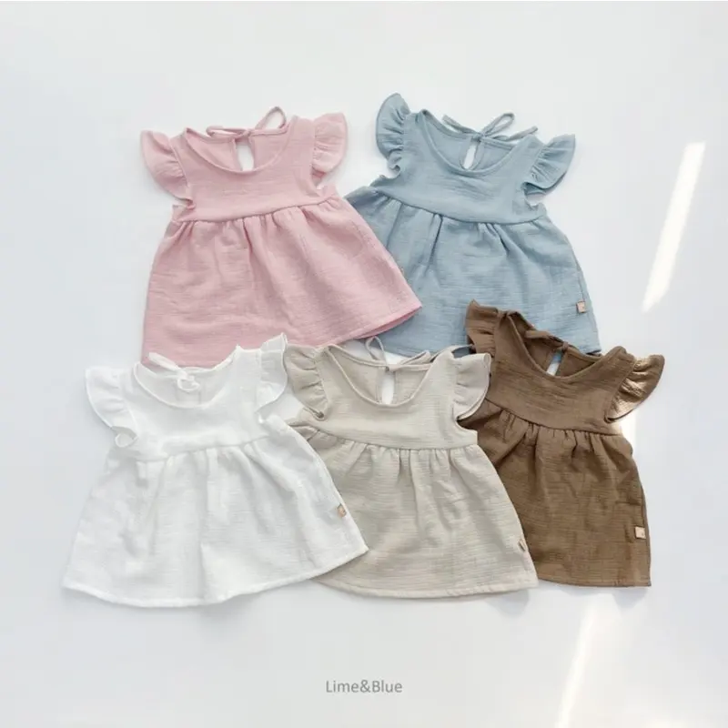 Wholesale Organic bamboo Cotton Baby Boutique Clothes Ruffle Dress Short Pant Set
