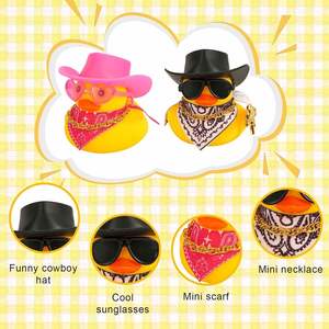 Fun Rubber Duck Dashboard Decorations Mini Cowboy Hat Scarf Necklace & Sunglasses <b>Bath</b> Toys for Car Desk Office Decor - Product Image 3