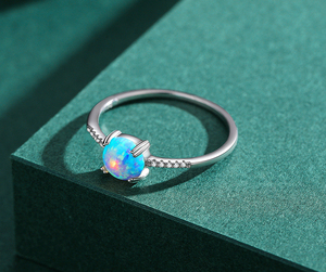 S925 sterling <b>Silver</b> blue Opal <b>Ring</b> and Earring <b>Set</b> Round Claw Setting Classic Women's Jewelry Engagement Fine Jewelry <b>Sets</b> - Product Image 6