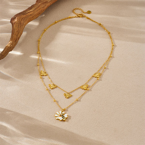 Daisy Bee Pendant Stainless Steel Double Layer Clavicle Necklace Flower Insect Design Gift Jewelry - Product Image 3