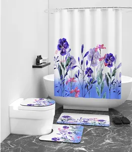 定制3D打印花卉图案防霉浴室浴帘套装
