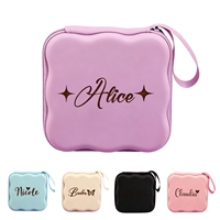 Pochette de rangement électronique carrée en cuir PU personnalisable avec nom, couleur unie, pour câbles et accessoires de voyage, compacte pour la recharge
