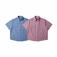 Kemeja Desain Vintage Trendy Merek Gingham Lengan Pendek Unisex Longgar Musim Panas Fashion Serbaguna Stylish Kasual ODM