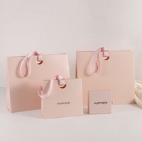 Sacs en papier cadeau écologiques de luxe avec logo personnalisé, fabriqués en usine, texture unique, avec poignée en ruban, pour emballages de bijoux
