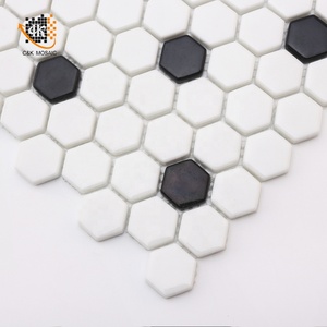 CNK Trung Quốc Bán Buôn Màu Đen Và Trắng <span class=keywords><strong>Hexagon</strong></span> Mosaic Gạch Lát Sàn Phòng Tắm - Product Image 4