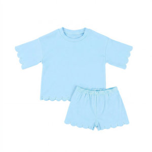 Puresun Expédition Rapide Vêtements pour Enfants Manches Courtes Coton Festonné Deux Pièces Tenues Filles Ensembles Vêtements d'Été pour Filles - Product Image 4