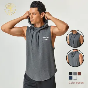 Wholesale Custom Logo Men's Gym Vest Sleeveless Hoodie Fitness Tank Top T Shirt Mens Bamboo Clothing