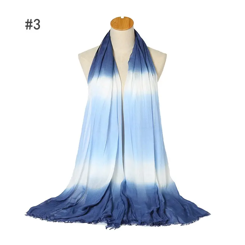 Neue dünne und große Rayon Tie-Dye Long Scarf Hand bemalte Farbe Hanging-Dye Schal Hijabs mit kurzen Quasten