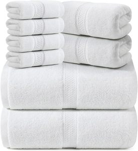 Lot de 8 serviettes de bain en coton 100 %, 500-600 GSM, qualité hôtelière, en tissu éponge, pour hôtel, maison, salle de sport, spa - Product Image 1
