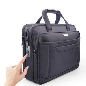 FP004 Custom logo business smart anti theft fingerprint lock handbag laptop briefcase bag for men