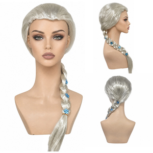 <span class=keywords><strong>Perruque</strong></span> tressée blonde argentée en gros avec fleurs bleues, <span class=keywords><strong>perruque</strong></span> synthétique longue tressée pour cosplay <span class=keywords><strong>Reine</strong></span> <span class=keywords><strong>des</strong></span> Neiges, Halloween, Carnaval, Scène - Product Image 3