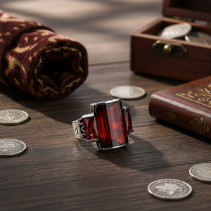 Oval Garnet Stone Tugra Design Ottoman <b>Men's</b> <b>Ring</b> Turkish Handmade Wholesale Authentic Silver <b>Men</b> <b>Ring</b> - Product Image 3