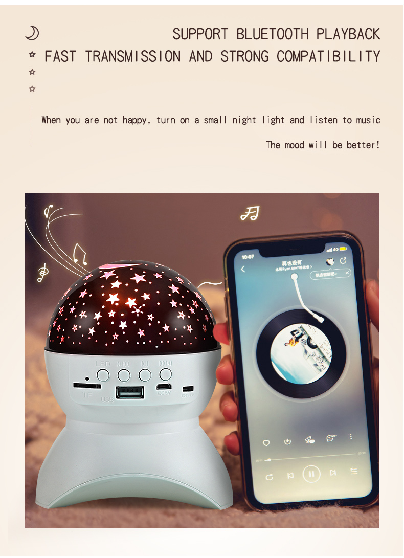 Bluetooth speakers star light USBprojection romantic small night light LED all over the sky star rotating music atmosphere light