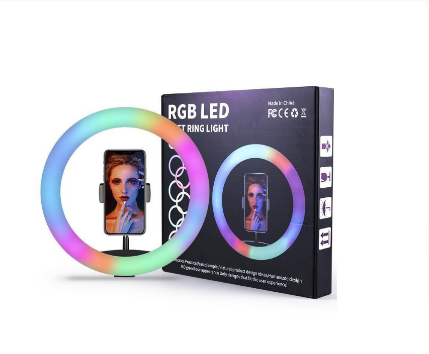 Kaliou 10inch RGB LED Aluminum Alloy Selfie Ring Light 26cm USB Powered Spotlight Fill Light Makeup Adjustable Dimmable Remote