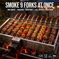Support de barbecue rotatif automatique en gros avec 9 brochettes en U en acier inoxydable, alimentation USB, personnalisable OEM