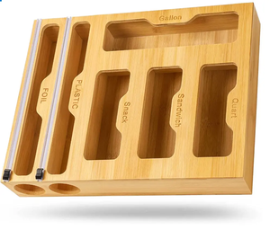 Nhà Bếp <span class=keywords><strong>6</strong></span> Trong 1 Bằng Gỗ Ngăn Kéo Với Lá Nhựa Bọc Dispenser Chủ Tre Ziplock Túi Tổ Chức Trong Kho - Product Image 5