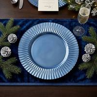Assiette de présentation ronde en verre cannelé bleu soleil de 13 pouces, assiette gaufrée pour la décoration de table à la maison, dans les hôtels, lors de mariages et de banquets