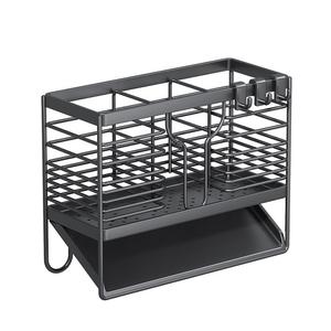 Porte-éponge pour évier de cuisine avec boîte de rangement pour cuillère, en acier au carbone antirouille, support de brosse amovible, plateau d'égouttement automatique - Product Image 1