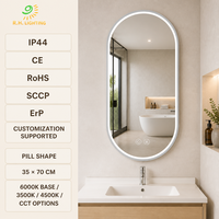 Miroir de salle de bain LED en forme de pilule à éclairage frontal 35x70cm, cadre métallique large, anti-buée, intensité réglable, IP44, miroir de vanité pour hôtel par Joystar