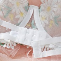 0132 français dentelle petite broderie florale fraîche froncée soutien-gorge Sexy Perspective tentation pur désir Lingerie ensemble pour les femmes