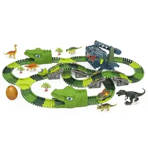 Alta Qualidade Crianças Diy Montado Dinossauro Elétrico Track Car Kids Plastic Tracks Train Set