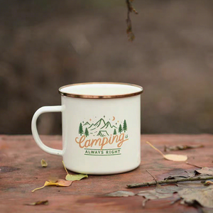 Tazza in Smalto con Logo Personalizzato, Bordo Argentato, Isolamento Termico 0-6 Ore, Tazza Portatile in Metallo per Bere, Resistente per Campeggio e Viaggi, per Caffè e Acqua - Product Image 1