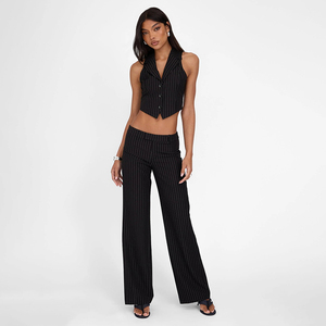 Ensemble deux pièces rayé pour femme : crop top ajusté et pantalon large – Style urbain tendance, look européen et américain - Product Image 2
