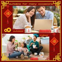 Conteneur alimentaire en papier jetable écologique imprimé sur mesure pour emporter du riz, des nouilles chinoises, des ramen, des pâtes, avec poignée