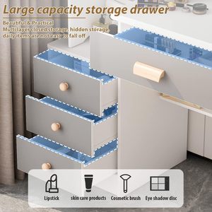 <strong>Small</strong> <strong>Vanity</strong> <strong>Table</strong> Makeup <strong>Vanity</strong> Dressing <strong>Table</strong> with Mirror 4 Drawers &amp; Shelves Dressing Desk and Cushioned Stool Set - Product Image 4