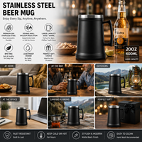 Chope à bière en acier inoxydable, tasse à bière isolée à double paroi, grande capacité, avec poignée, pour bar, camping, voyage