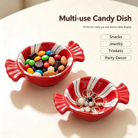Vente en gros de plats à bonbons en céramique artisanale durable à rayures menthe poivrée, décoration de cuisine et de table de Noël, logo personnalisé acceptable