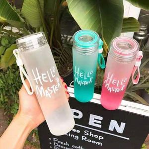 Wholesale Custom Logo Letter Water Cup Colorful Frosted Color Changing <b>Glass</b> Drinking Water Bottle <b>with</b> Lid - Product Image 6