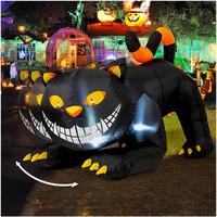 Décorations d'Halloween animées gonflables pour l'extérieur, chat gonflable, décorations effrayantes pour jardin, pelouse, cour, avec lumière LED intégrée