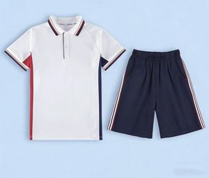 Ensemble uniforme scolaire en coton respirant 521001, impression de logo personnalisé, polo blanc, jupes plissées marine pour garçons et filles - Product Image 3